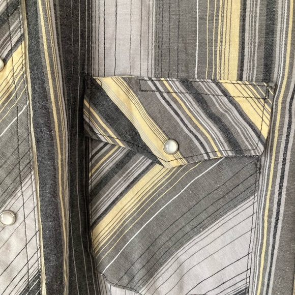 Wrangler Mens 2XL Western Shirt Gray Yellow Striped Short Sleeve Pearl Snap - Picture 4 of 6